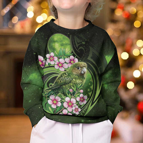 New Zealand Aotearoa Kakapo Kid Ugly Christmas Sweater Maori Pattern With Manuka Galaxy Style - Aussie Hoodie