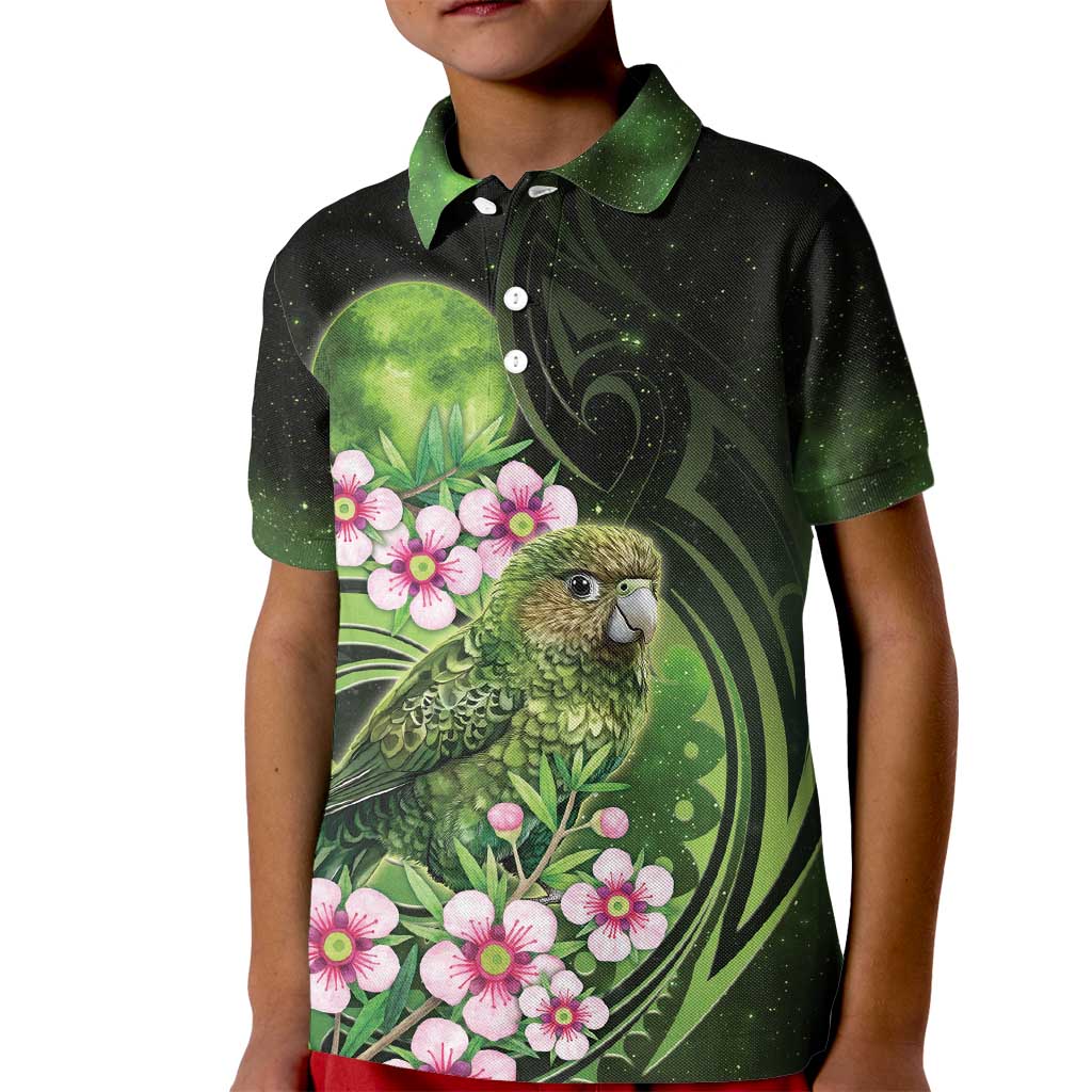 New Zealand Aotearoa Kakapo Kid Polo Shirt Maori Pattern With Manuka Galaxy Style - Aussie Hoodie