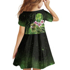 New Zealand Aotearoa Kakapo Kid Short Sleeve Dress Maori Pattern With Manuka Galaxy Style - Aussie Hoodie