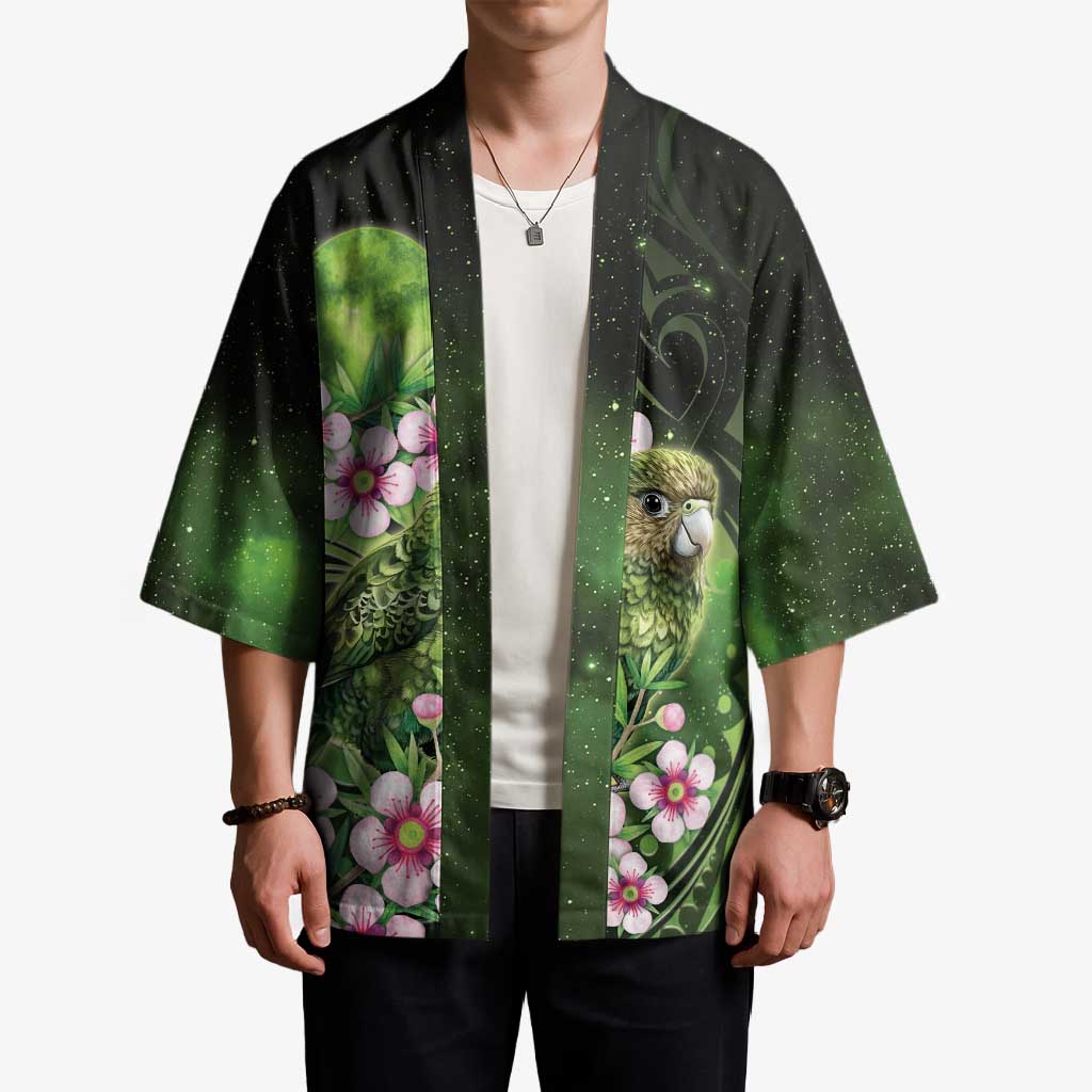 New Zealand Aotearoa Kakapo Kimono Maori Pattern With Manuka Galaxy Style - Aussie Hoodie