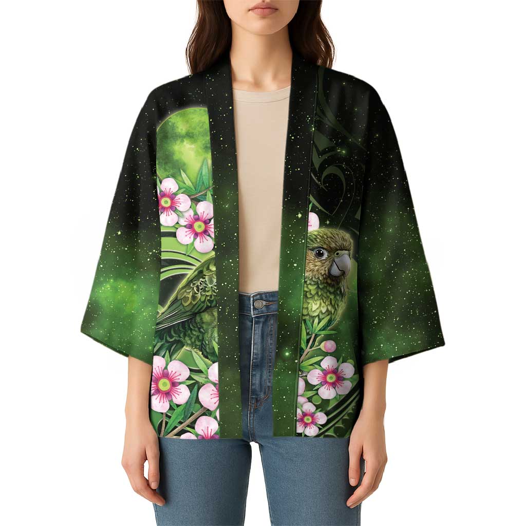 New Zealand Aotearoa Kakapo Kimono Maori Pattern With Manuka Galaxy Style - Aussie Hoodie