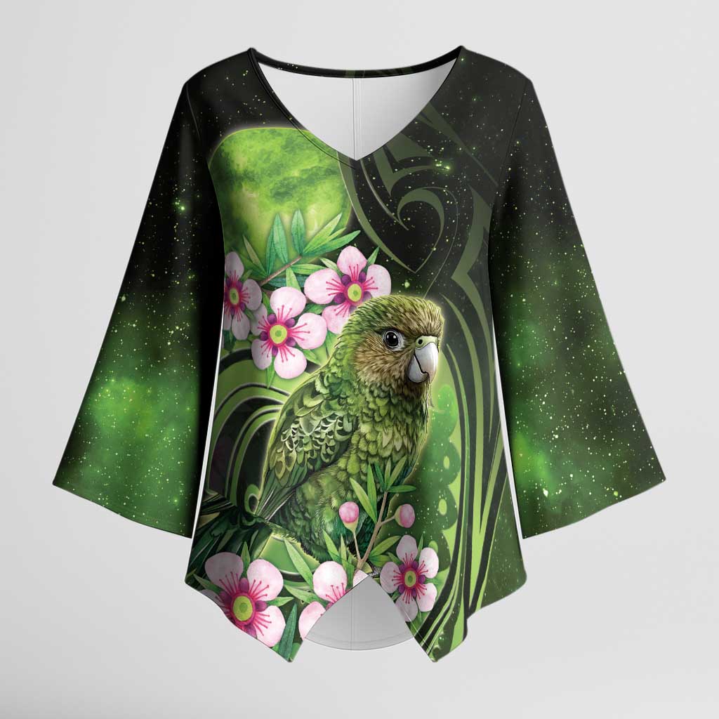 New Zealand Aotearoa Kakapo Kimono Sleeve Blouse Maori Pattern With Manuka Galaxy Style - Aussie Hoodie