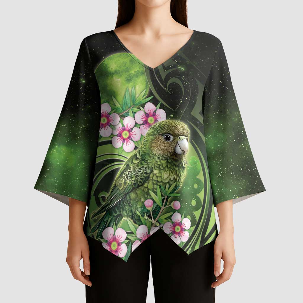 New Zealand Aotearoa Kakapo Kimono Sleeve Blouse Maori Pattern With Manuka Galaxy Style - Aussie Hoodie