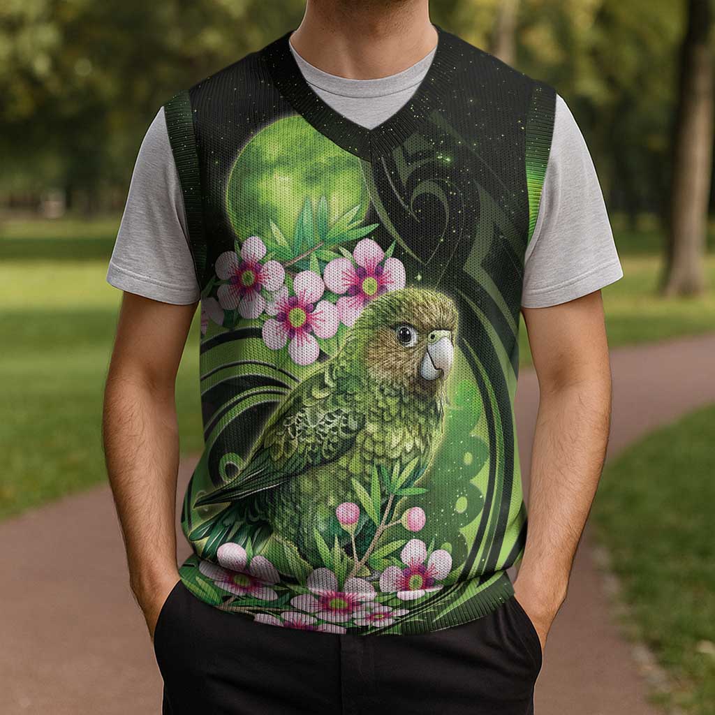 New Zealand Aotearoa Kakapo Christmas Knitted V-Neck Vest Maori Pattern With Manuka Galaxy Style - Aussie Hoodie