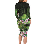 New Zealand Aotearoa Kakapo Long Sleeve Bodycon Dress Maori Pattern With Manuka Galaxy Style - Aussie Hoodie