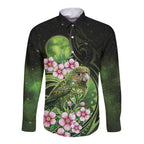 New Zealand Aotearoa Kakapo Long Sleeve Button Shirt Maori Pattern With Manuka Galaxy Style - Aussie Hoodie