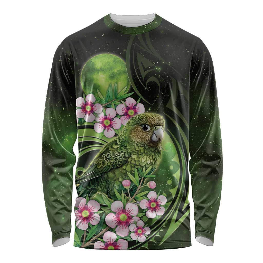 New Zealand Aotearoa Kakapo Long Sleeve Shirt Maori Pattern With Manuka Galaxy Style - Aussie Hoodie