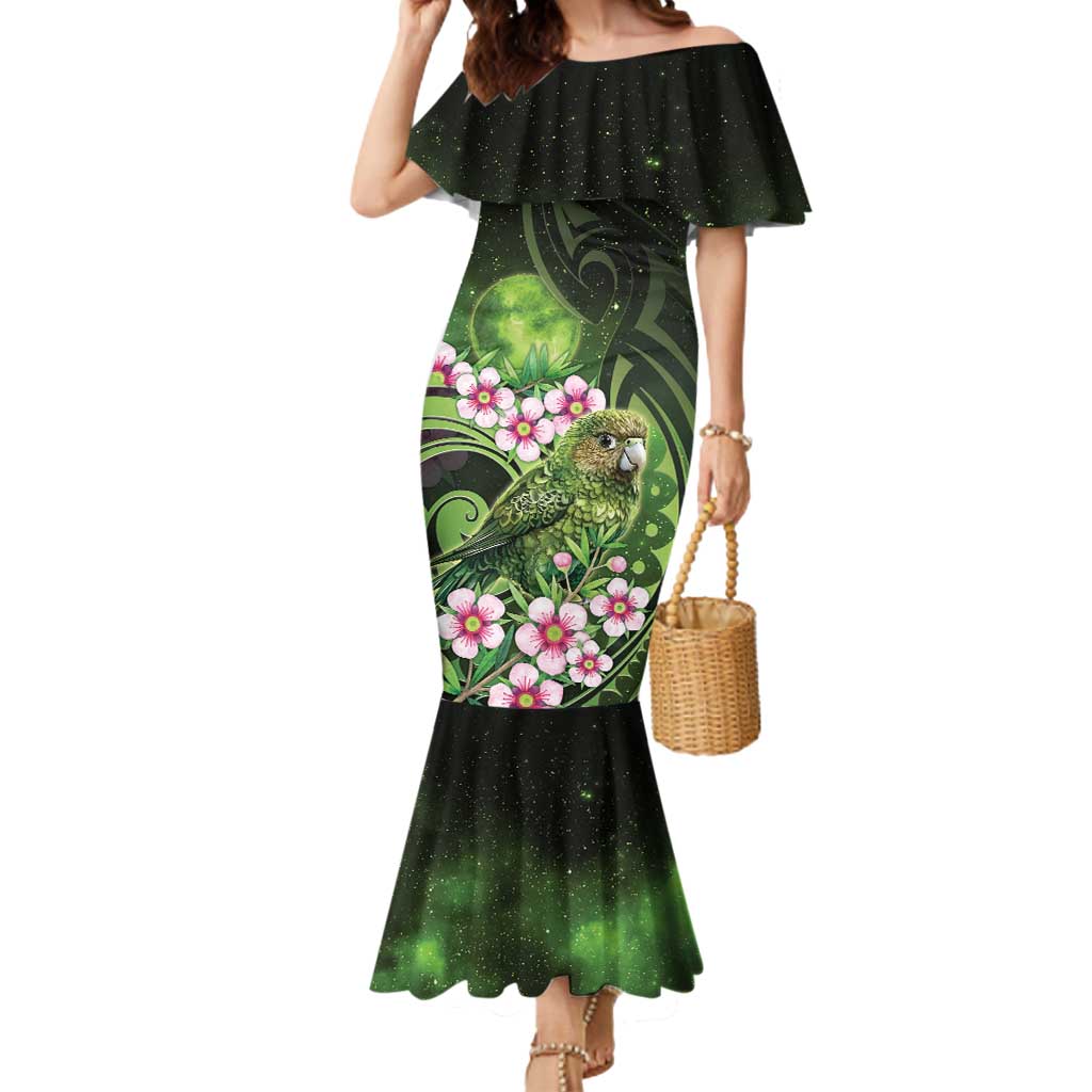 New Zealand Aotearoa Kakapo Mermaid Dress Maori Pattern With Manuka Galaxy Style - Aussie Hoodie