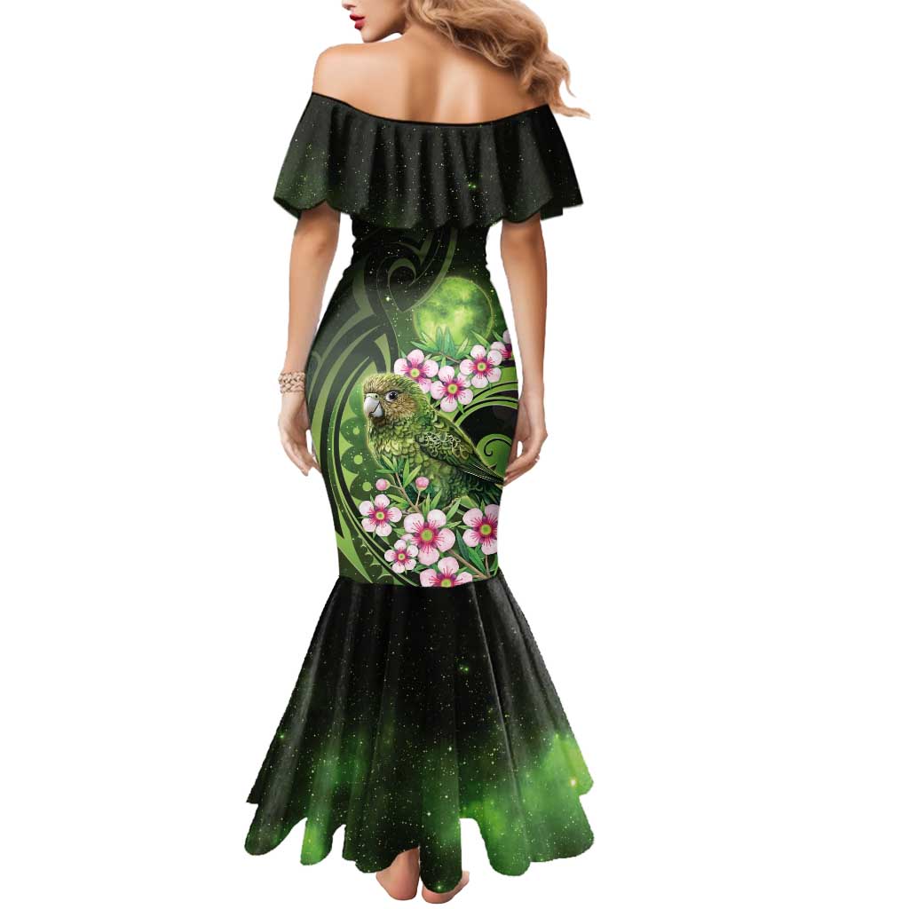 New Zealand Aotearoa Kakapo Mermaid Dress Maori Pattern With Manuka Galaxy Style - Aussie Hoodie