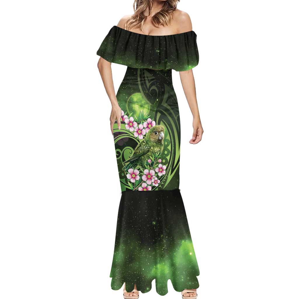 New Zealand Aotearoa Kakapo Mermaid Dress Maori Pattern With Manuka Galaxy Style - Aussie Hoodie