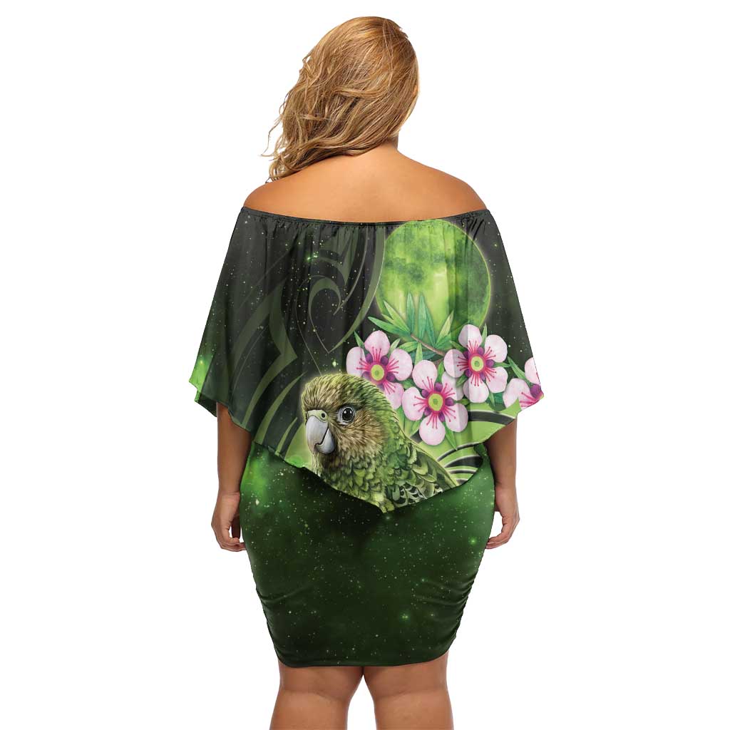 New Zealand Aotearoa Kakapo Off Shoulder Short Dress Maori Pattern With Manuka Galaxy Style - Aussie Hoodie