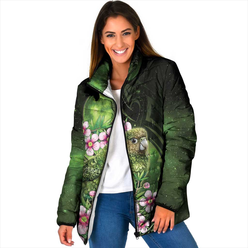 New Zealand Aotearoa Kakapo Padded Jacket Maori Pattern With Manuka Galaxy Style - Aussie Hoodie