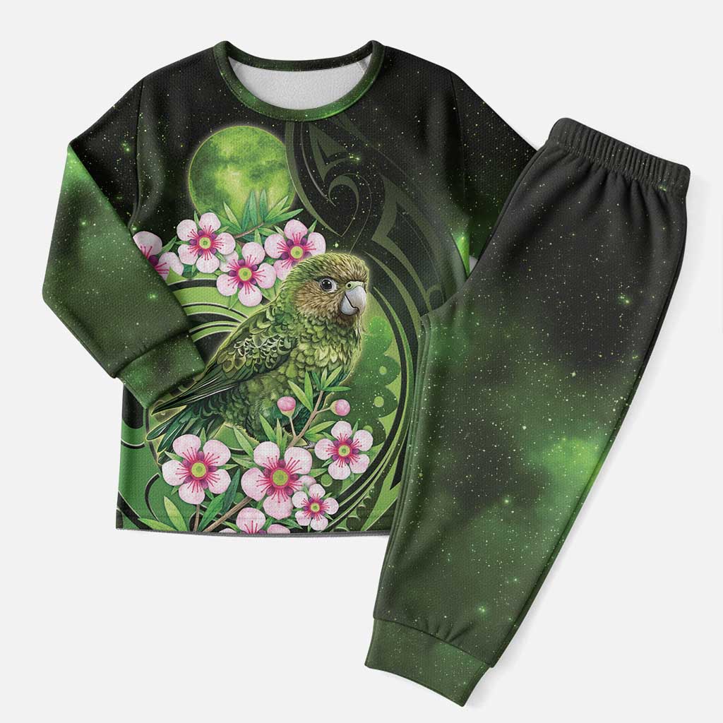 New Zealand Aotearoa Kakapo Christmas Pajama Set Maori Pattern With Manuka Galaxy Style - Aussie Hoodie