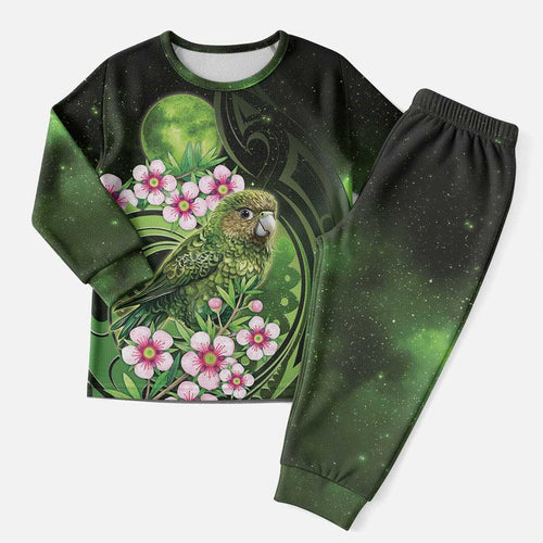New Zealand Aotearoa Kakapo Christmas Pajama Set Maori Pattern With Manuka Galaxy Style - Aussie Hoodie