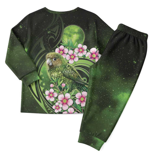 New Zealand Aotearoa Kakapo Christmas Pajama Set Maori Pattern With Manuka Galaxy Style - Aussie Hoodie