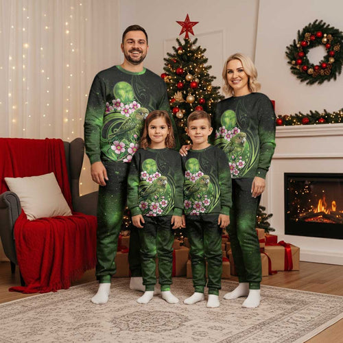New Zealand Aotearoa Kakapo Christmas Pajama Set Maori Pattern With Manuka Galaxy Style - Aussie Hoodie