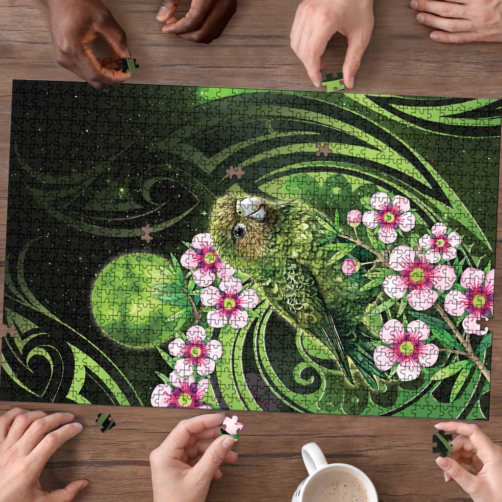 New Zealand Aotearoa Kakapo Puzzle Maori Pattern With Manuka Galaxy Style - Aussie Hoodie