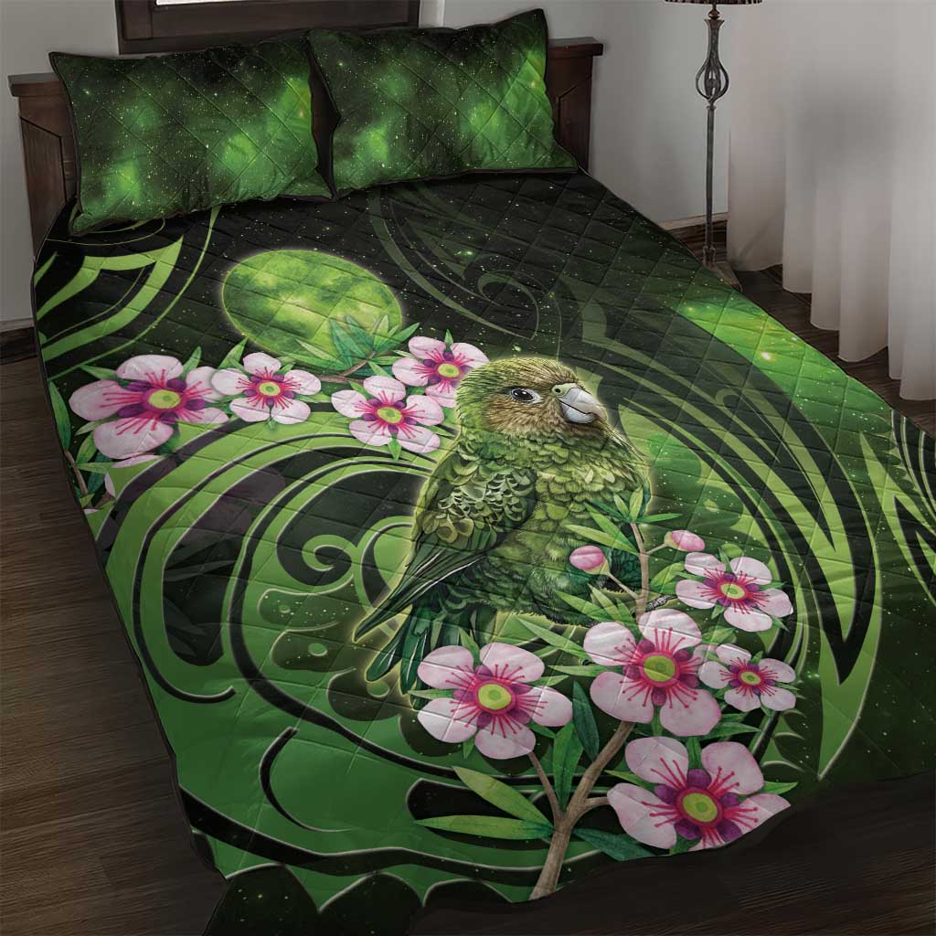 New Zealand Aotearoa Kakapo Quilt Bed Set Maori Pattern With Manuka Galaxy Style - Aussie Hoodie