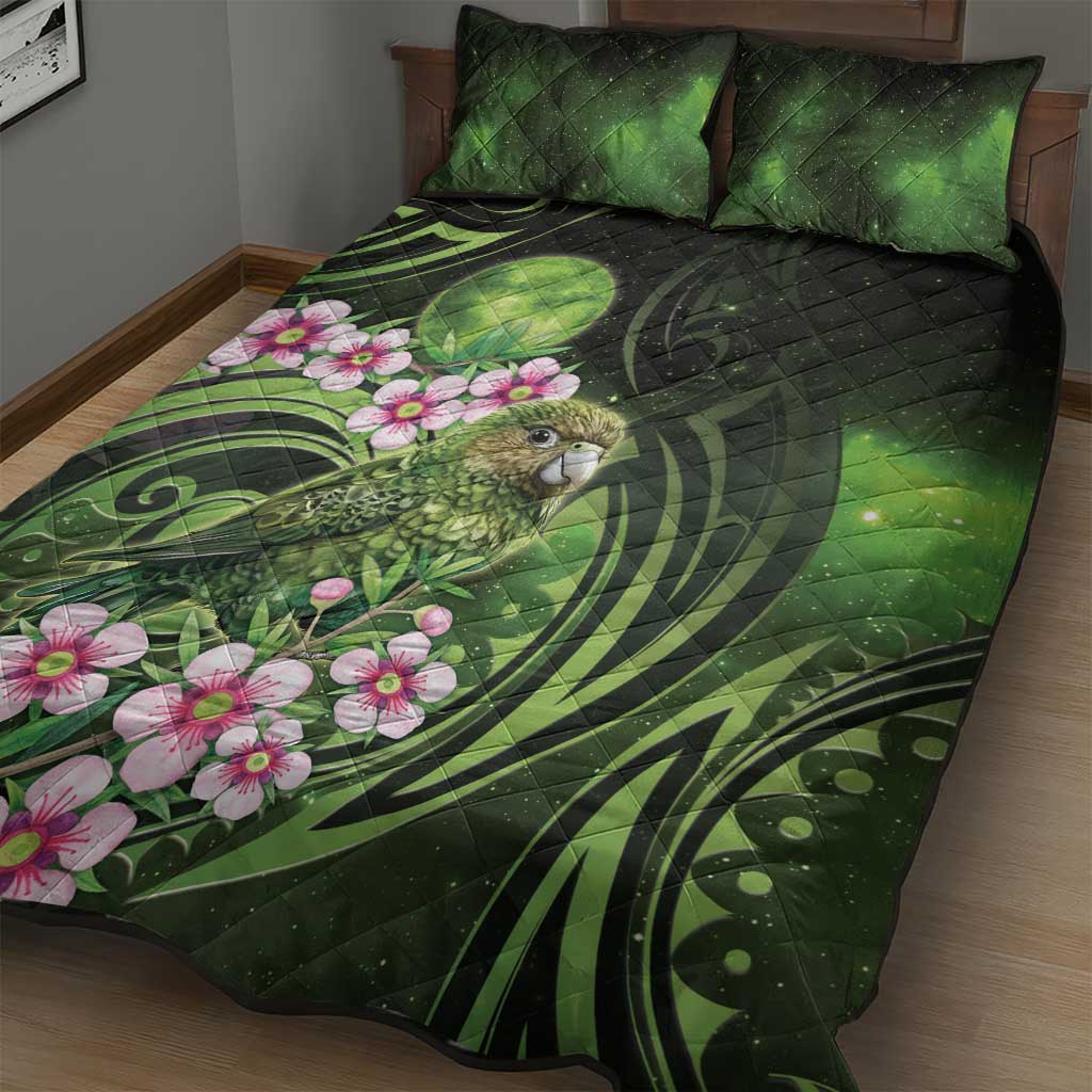 New Zealand Aotearoa Kakapo Quilt Bed Set Maori Pattern With Manuka Galaxy Style - Aussie Hoodie