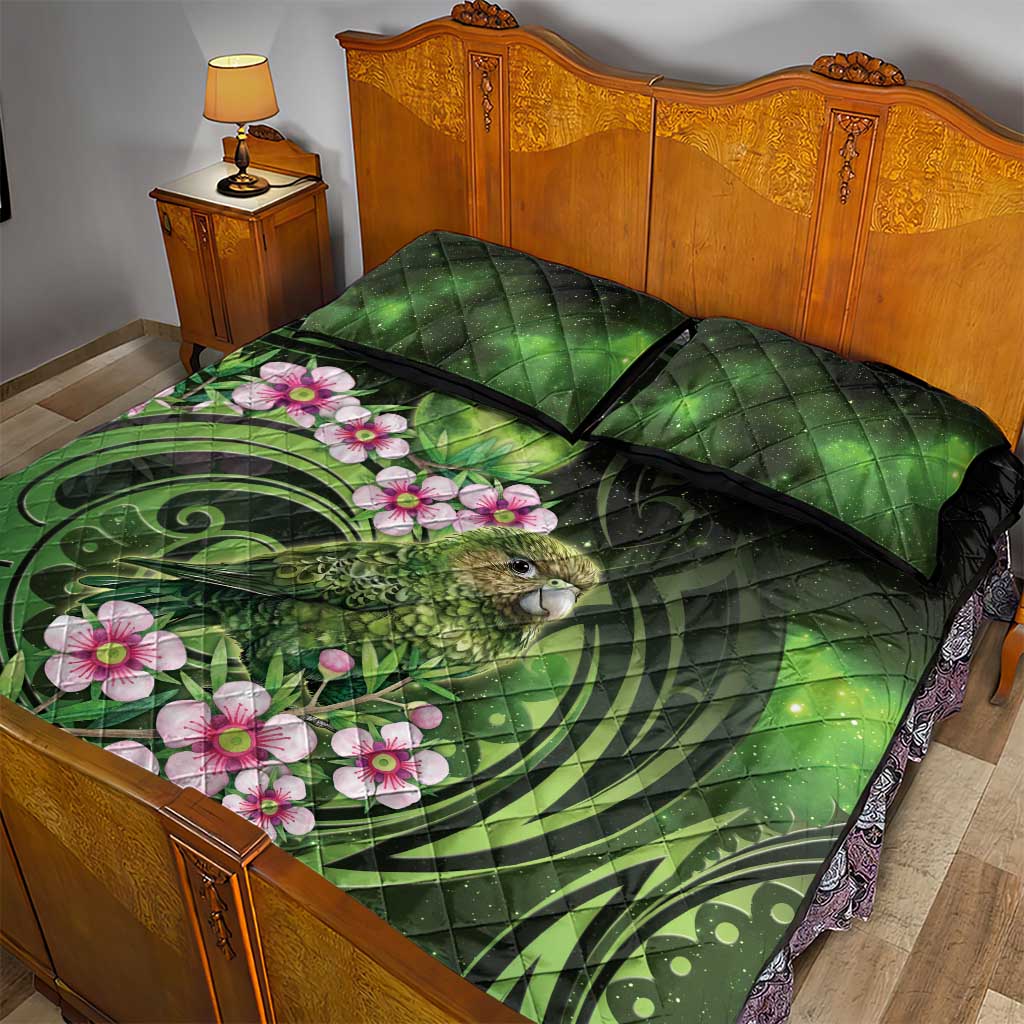 New Zealand Aotearoa Kakapo Quilt Bed Set Maori Pattern With Manuka Galaxy Style - Aussie Hoodie