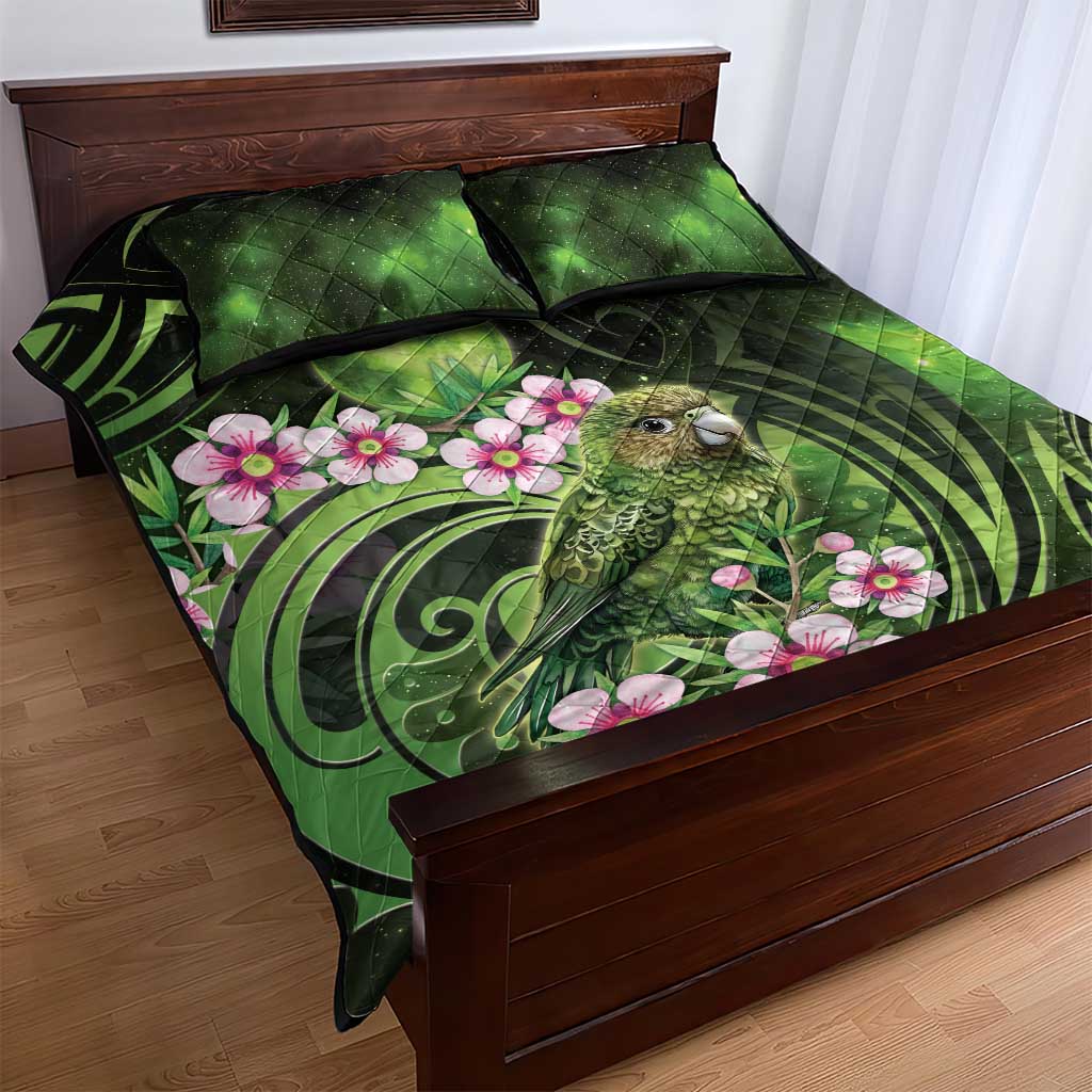 New Zealand Aotearoa Kakapo Quilt Bed Set Maori Pattern With Manuka Galaxy Style - Aussie Hoodie
