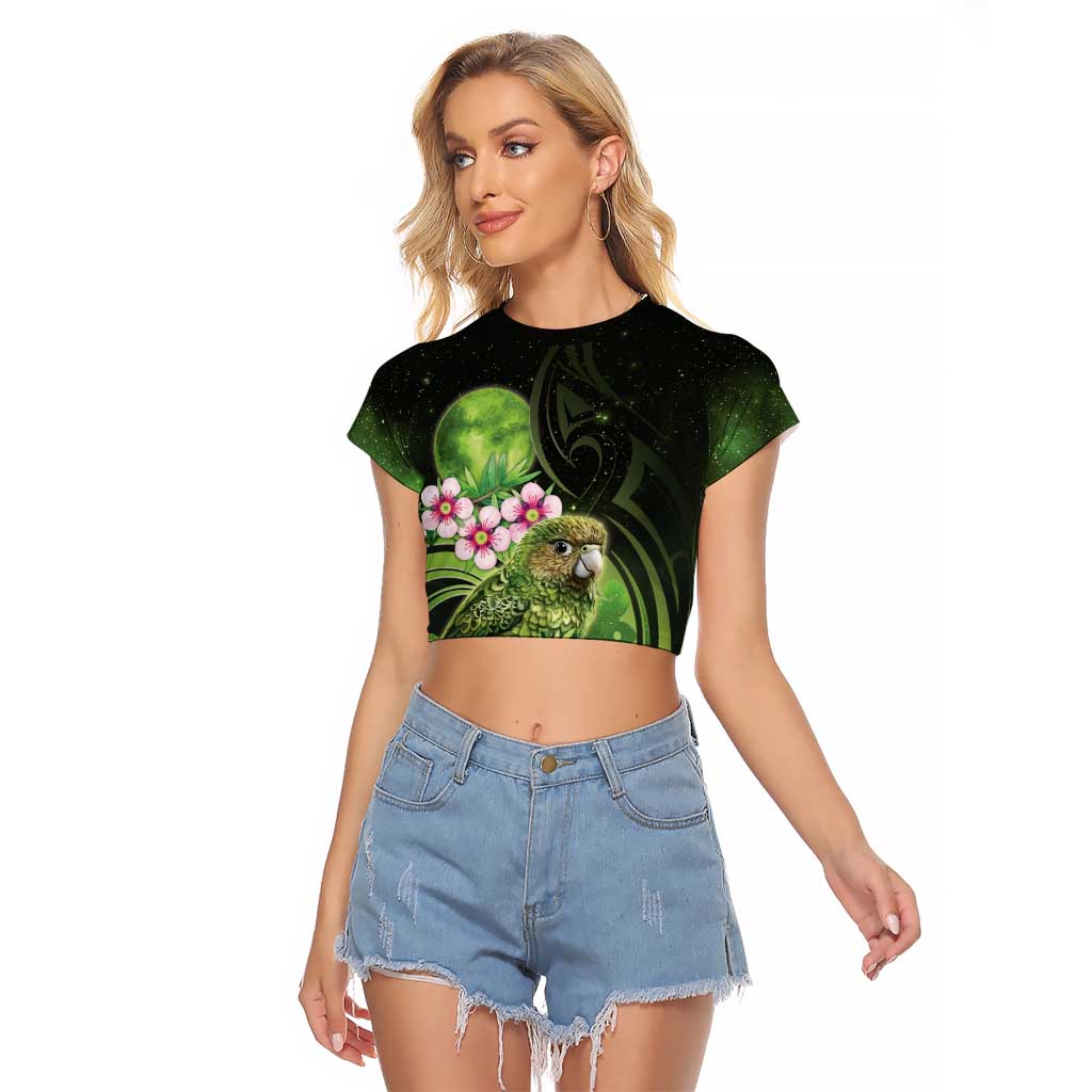 New Zealand Aotearoa Kakapo Raglan Cropped T Shirt Maori Pattern With Manuka Galaxy Style - Aussie Hoodie