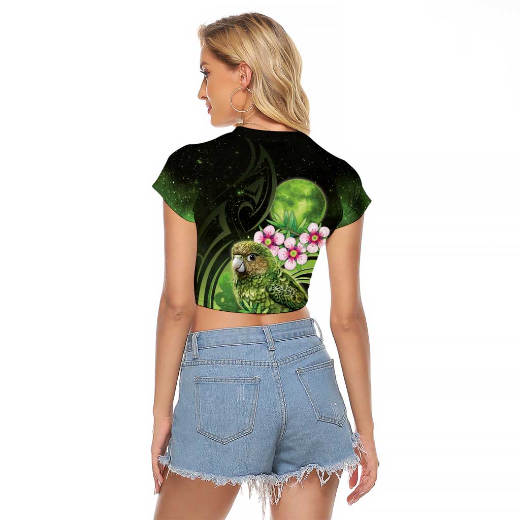 New Zealand Aotearoa Kakapo Raglan Cropped T Shirt Maori Pattern With Manuka Galaxy Style - Aussie Hoodie