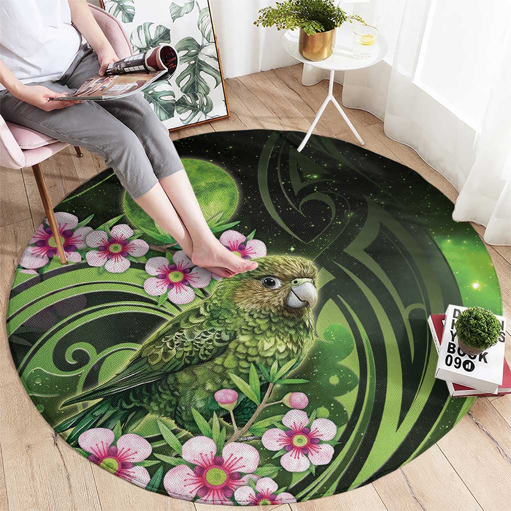 New Zealand Aotearoa Kakapo Round Carpet Maori Pattern With Manuka Galaxy Style - Aussie Hoodie