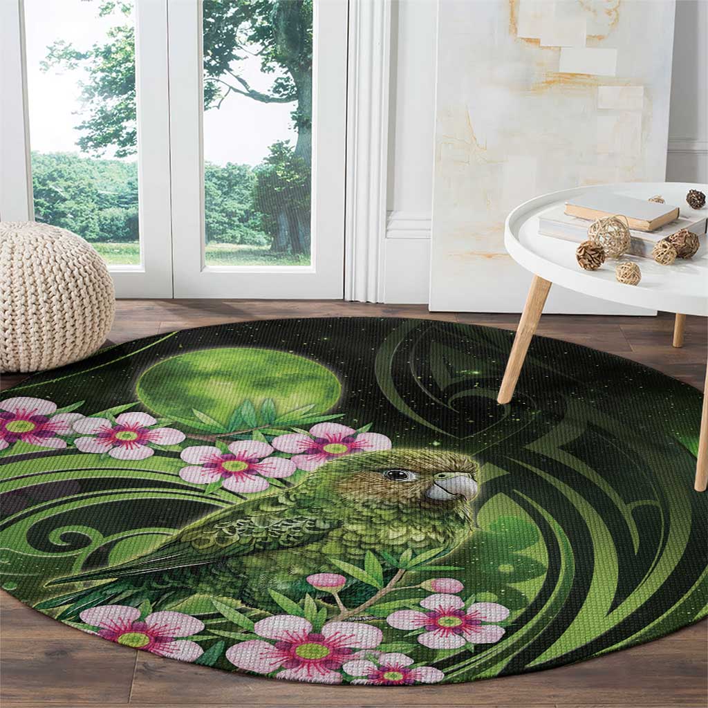 New Zealand Aotearoa Kakapo Round Carpet Maori Pattern With Manuka Galaxy Style - Aussie Hoodie