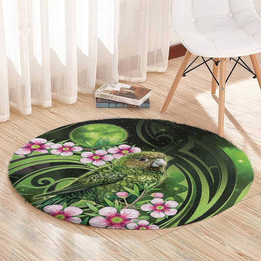 New Zealand Aotearoa Kakapo Round Carpet Maori Pattern With Manuka Galaxy Style - Aussie Hoodie