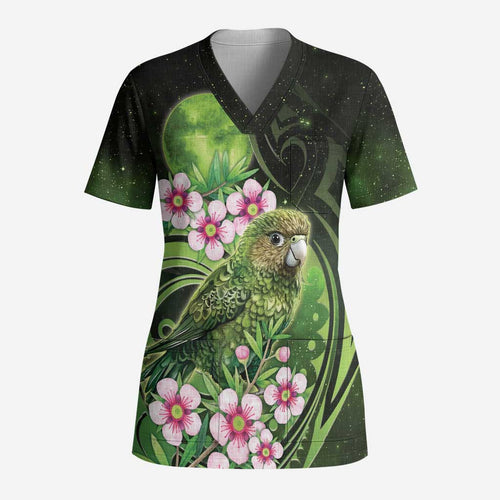 New Zealand Aotearoa Kakapo Scrub Top Maori Pattern With Manuka Galaxy Style - Aussie Hoodie
