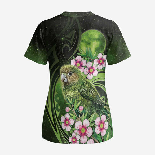 New Zealand Aotearoa Kakapo Scrub Top Maori Pattern With Manuka Galaxy Style - Aussie Hoodie