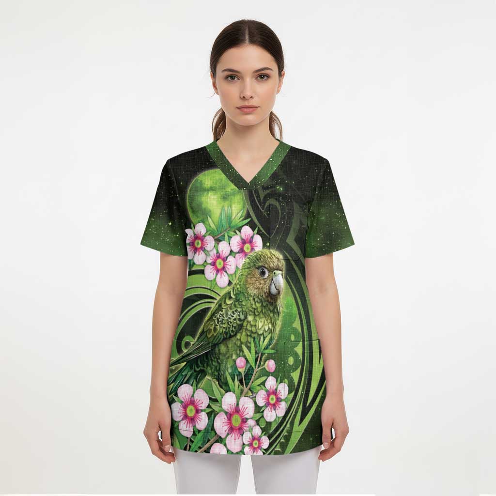 New Zealand Aotearoa Kakapo Scrub Top Maori Pattern With Manuka Galaxy Style - Aussie Hoodie