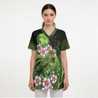 New Zealand Aotearoa Kakapo Scrub Top Maori Pattern With Manuka Galaxy Style - Aussie Hoodie