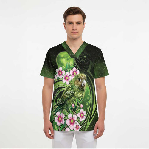 New Zealand Aotearoa Kakapo Scrub Top Maori Pattern With Manuka Galaxy Style - Aussie Hoodie