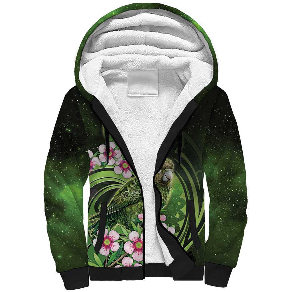 New Zealand Aotearoa Kakapo Sherpa Hoodie Maori Pattern With Manuka Galaxy Style - Aussie Hoodie
