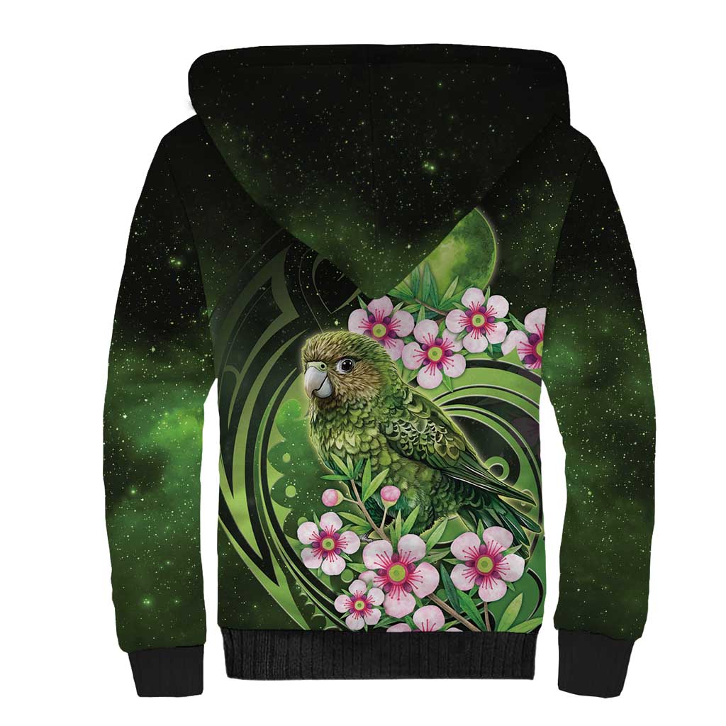 New Zealand Aotearoa Kakapo Sherpa Hoodie Maori Pattern With Manuka Galaxy Style - Aussie Hoodie