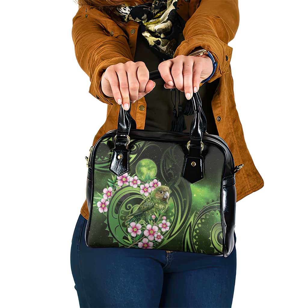 New Zealand Aotearoa Kakapo Shoulder Handbag Maori Pattern With Manuka Galaxy Style - Aussie Hoodie