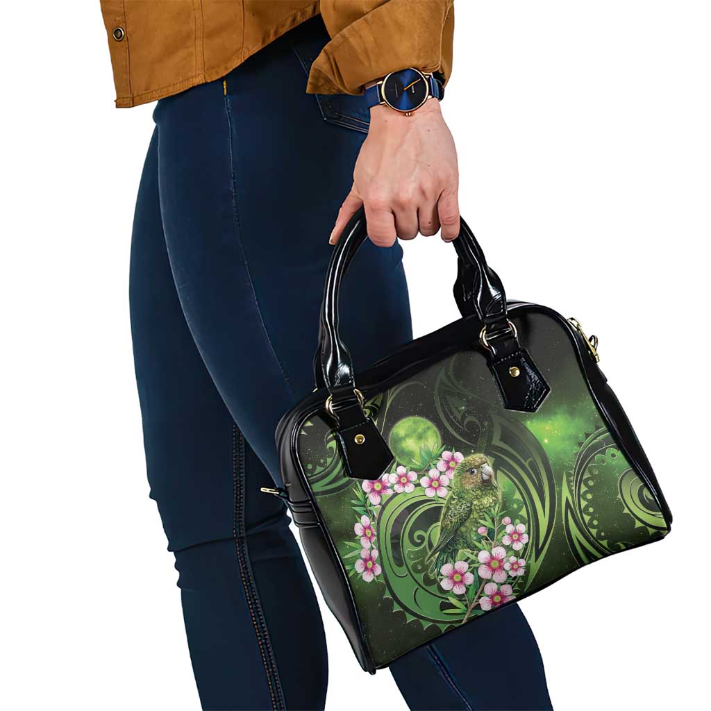 New Zealand Aotearoa Kakapo Shoulder Handbag Maori Pattern With Manuka Galaxy Style - Aussie Hoodie