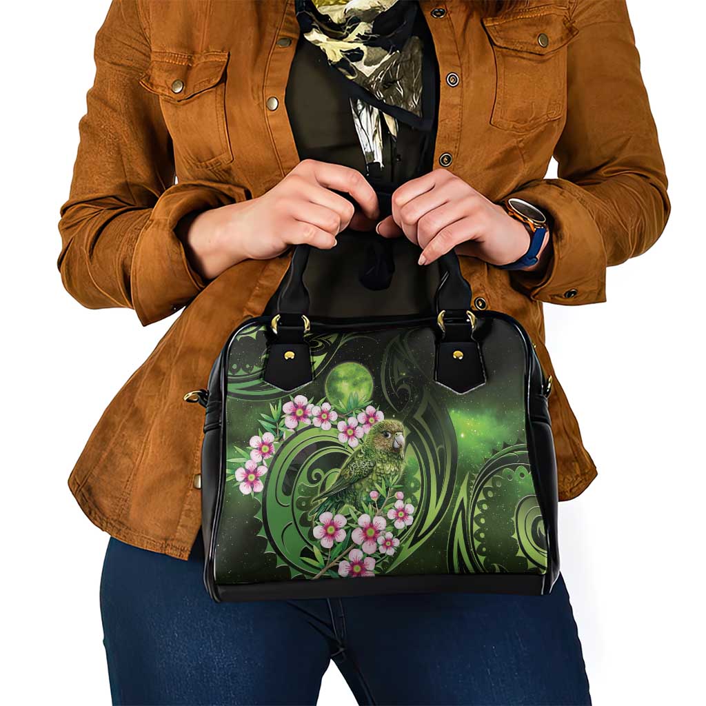 New Zealand Aotearoa Kakapo Shoulder Handbag Maori Pattern With Manuka Galaxy Style - Aussie Hoodie