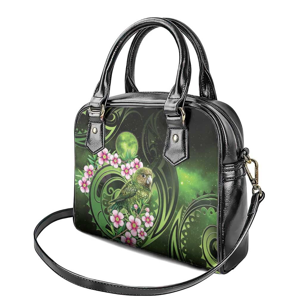 New Zealand Aotearoa Kakapo Shoulder Handbag Maori Pattern With Manuka Galaxy Style - Aussie Hoodie