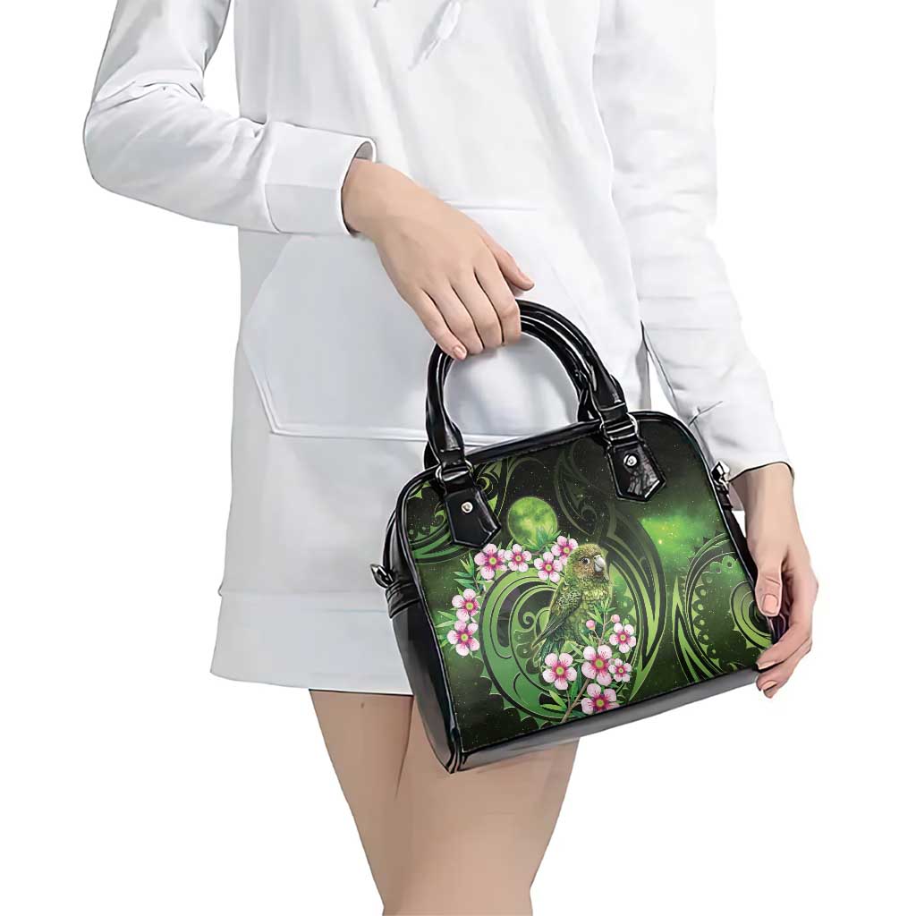 New Zealand Aotearoa Kakapo Shoulder Handbag Maori Pattern With Manuka Galaxy Style - Aussie Hoodie