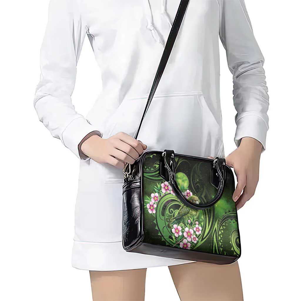 New Zealand Aotearoa Kakapo Shoulder Handbag Maori Pattern With Manuka Galaxy Style - Aussie Hoodie