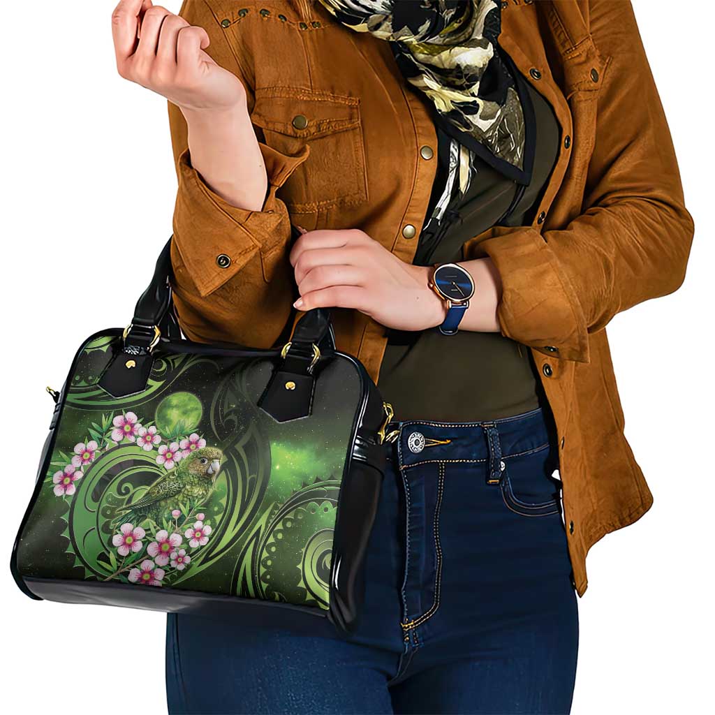 New Zealand Aotearoa Kakapo Shoulder Handbag Maori Pattern With Manuka Galaxy Style - Aussie Hoodie