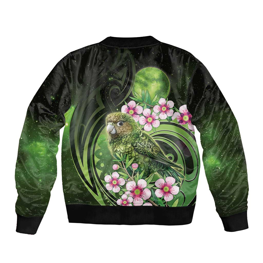 New Zealand Aotearoa Kakapo Sleeve Zip Bomber Jacket Maori Pattern With Manuka Galaxy Style - Aussie Hoodie