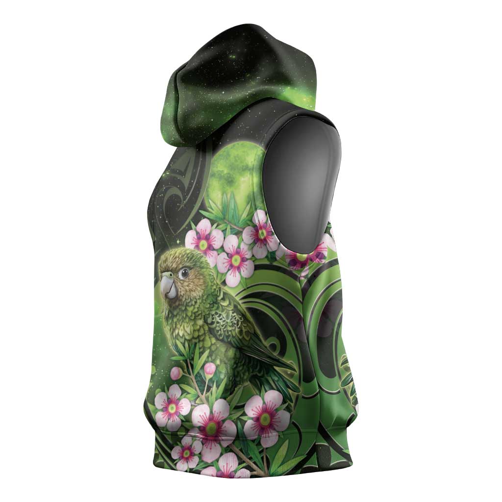 New Zealand Aotearoa Kakapo Sleeveless Hoodie Maori Pattern With Manuka Galaxy Style - Aussie Hoodie