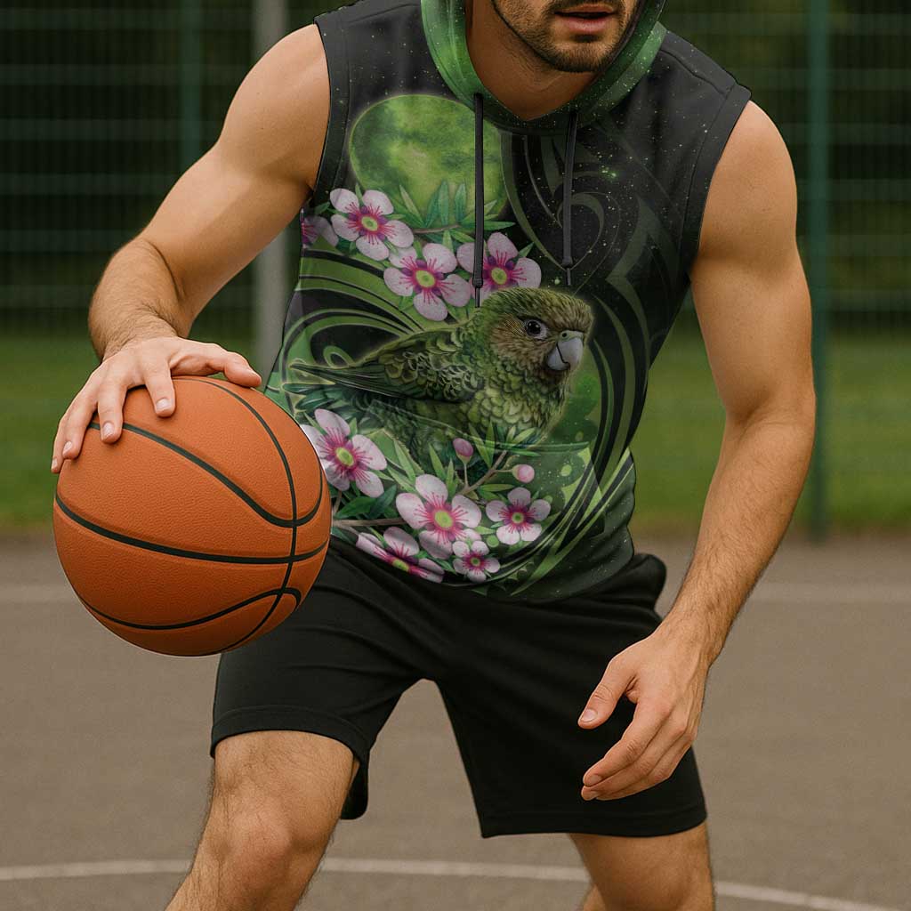 New Zealand Aotearoa Kakapo Sleeveless Hoodie Maori Pattern With Manuka Galaxy Style - Aussie Hoodie