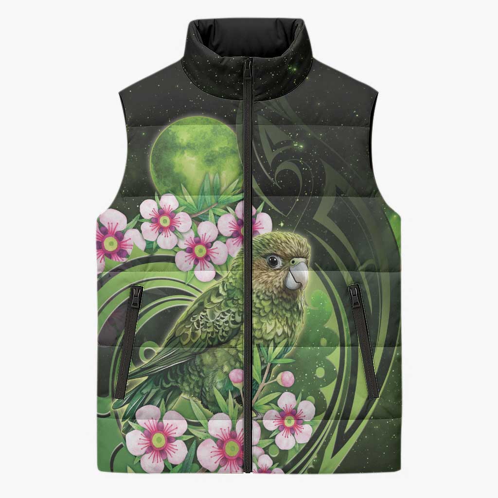 New Zealand Aotearoa Kakapo Sleeveless Puffer Jacket Maori Pattern With Manuka Galaxy Style - Aussie Hoodie