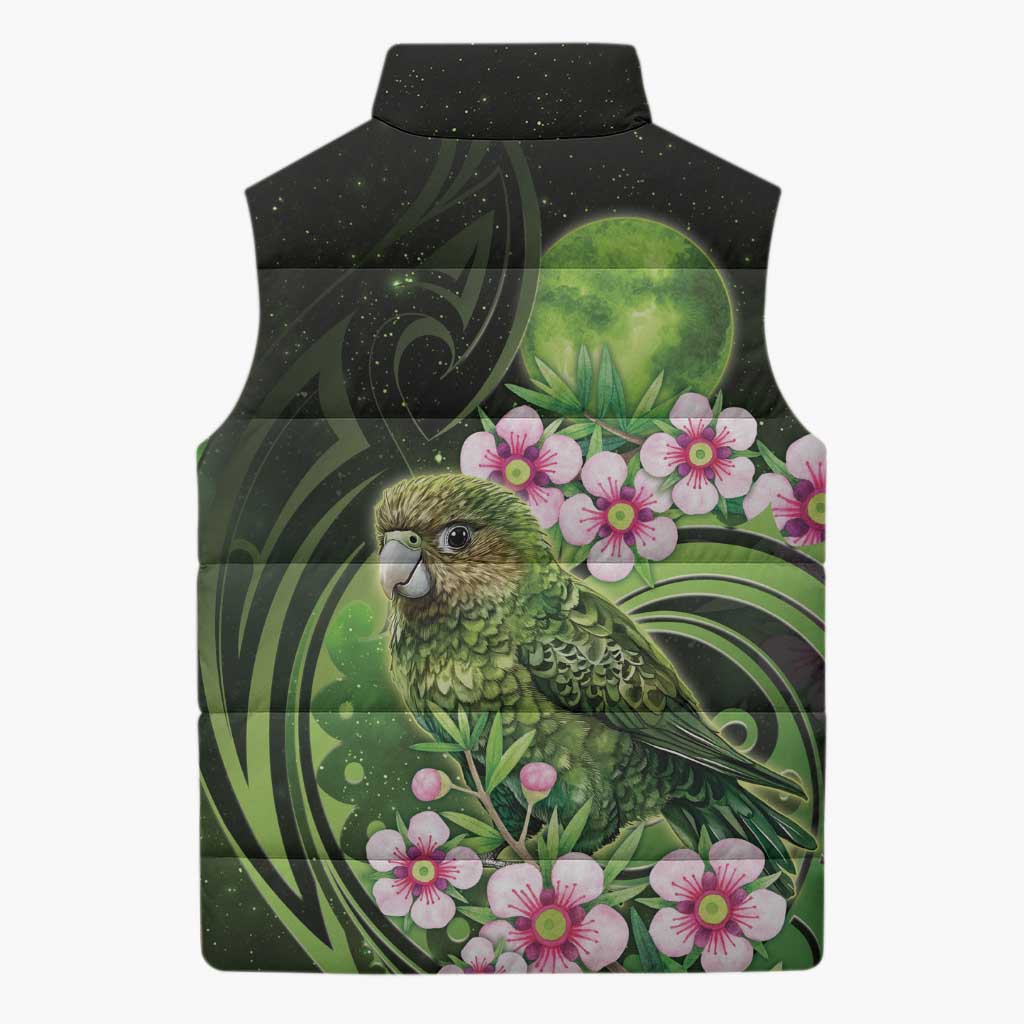 New Zealand Aotearoa Kakapo Sleeveless Puffer Jacket Maori Pattern With Manuka Galaxy Style - Aussie Hoodie