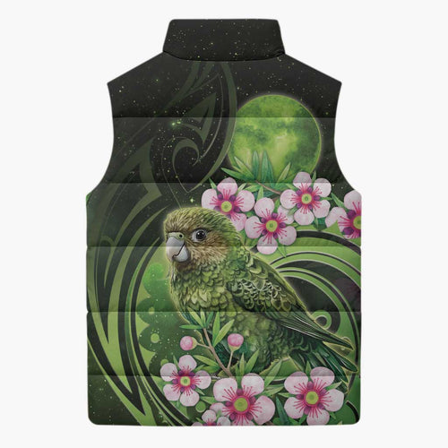 New Zealand Aotearoa Kakapo Sleeveless Puffer Jacket Maori Pattern With Manuka Galaxy Style - Aussie Hoodie